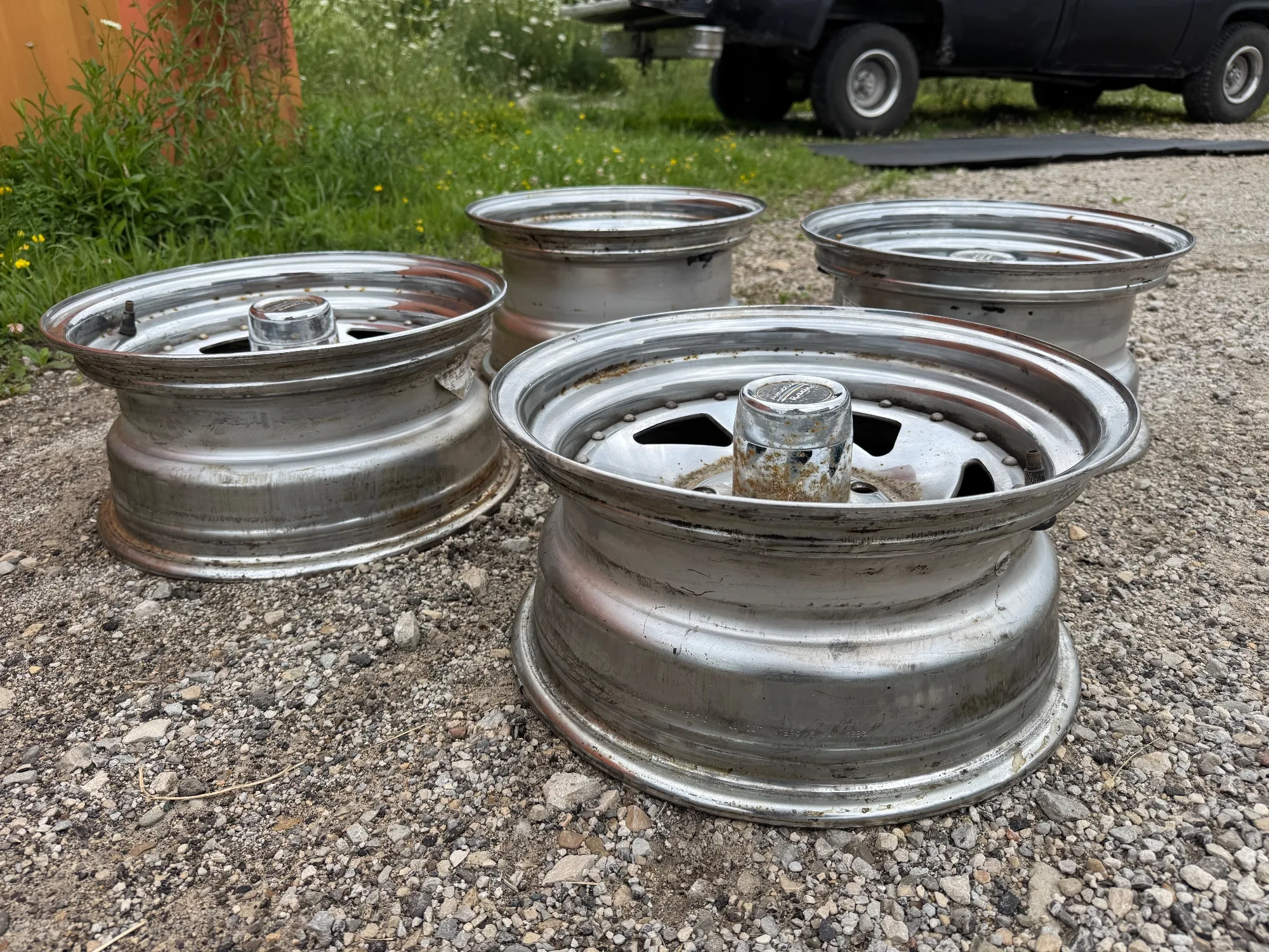 Set of 4 American Racing Vector Slotted Chrome Wheels 15x6 / 15x7 5-Lug - Fits Chevy/GMC C10 C/K Truck — photo 4 of 8